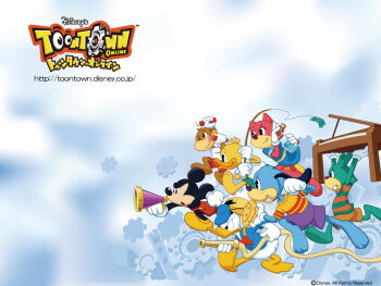 1girl 6+boys bird_boy cat_girl disney donald_duck duck_boy fishing_rod flippy_doggenbottom from_side furry furry_female furry_male gears gloves holding holding_fishing_rod holding_hose hose instrument logo mickey_mouse mickey_mouse_&amp;_friends monkey_boy mouse_boy multiple_boys official_art official_wallpaper piano rabbit_boy running third-party_source toon_(style) toon_(toontown) toontown watermark web_address white_gloves