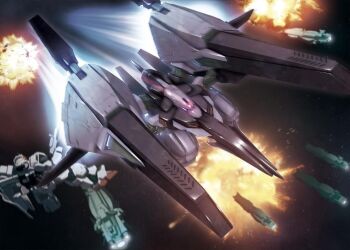 aeug alternate_form artist_request battle beam_rifle energy_gun explosion glowing gundam gundam_mk_ii gundam_perfect_file machinery mecha mecha_focus messala mobile_armor mobile_suit motion_blur no_humans official_art one-eyed painting_(medium) realistic robot salamis_class scan scene_reference science_fiction shield space spacecraft starfighter thrusters titans_(gundam) traditional_media weapon zero_gravity zeta_gundam