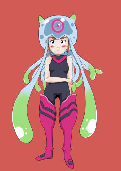 Rule 34 | 1girl, blush, cosplay, digimon, highres, jellymon, jellymon (cosplay), looking at viewer, makino ruki, pixiv user (2280576), purple eyes, tight clothes