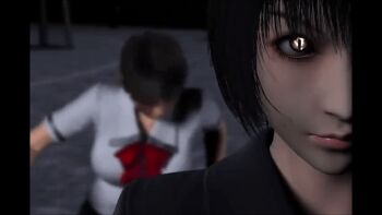 2girls 3d acrobatics animated animated_gif ayanokouji_sasa black_hair black_panties blinking breasts brown_eyes brown_hair bruise bruise_on_face clock close-up fighting fighting_stance glowing glowing_eyes high_kick indou_yuugi_omega indou_yuugi_omega_(zenpen)_~yumi_no_kenzoku_vs_onna_dragon~ injury kicking large_breasts martial_arts multiple_girls neck_ribbon outdoors panties pantyshot ribbon school_uniform shoes short_hair skirt slit_pupils socks talking tendou_ayane throwing umemaro underwear vampire violence wristband yellow_eyes