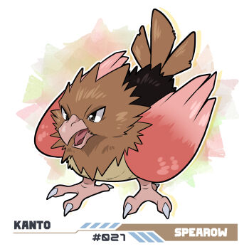 absurdres beak bird brown_feathers character_name feathered_wings feathers full_body gen_1_pokemon highres nintendo no_humans numbered open_mouth pokemon pokemon_(creature) solo spearow sws-artdex wings