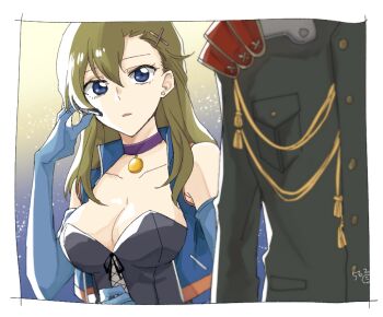 1girl araki_yoko blonde_hair blue_eyes breasts choker cleavage code_geass code_geass:_dakkan_no_roze collarbone large_breasts long_hair sleeveless