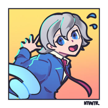 blue_eyes digimon digimon_ghost_game higashimitarai_kiyoshiro jellymon looking_at_viewer notaventura open_mouth short_hair tentacles white_hair