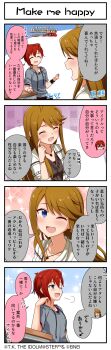 4koma absurdres blue_eyes closed_eyes comic earrings english_text highres idolmaster idolmaster_million_live! idolmaster_million_live!_theater_days japanese_text jewelry julia_(idolmaster) necklace official_art one_eye_closed open_mouth red_hair tokoro_megumi translation_request