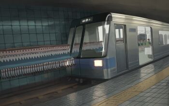 6+girls blush blush_stickers brown_eyes brown_footwear brown_hair clone closed_mouth door glitch indoors invisible_chair kneehighs matching_hair/eyes multiple_girls noclip original shoes sitting socks tensen_(dotted_line) tile_wall tiles train train_station what white_socks window