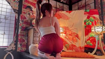 1girl animated ass bare_shoulders breasts cosplay cosplay_photo dolphin_shorts fatal_fury fatal_fury:_city_of_the_wolves female_focus highres large_breasts motoyui official_alternate_costume photo_(medium) pink_shorts real_life shiranui_mai shiranui_mai_(casual) shiranui_mai_(cosplay) shorts snk solo street_fighter street_fighter_6 sumire9144 tagme tank_top the_king_of_fighters video white_tank_top