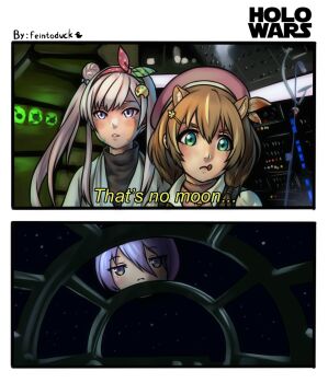 2koma airani_iofifteen animal_ears artist_name ayunda_risu beret brown_hair comic cosplay green_eyes hair_bun hair_ornament hairband hairclip han_solo han_solo_(cosplay) hat highres hololive hololive_indonesia moona_hoshinova multicolored_hair obi-wan_kenobi obi-wan_kenobi_(cosplay) paint_splatter paint_splatter_on_face parody purple_eyes purple_hair ramiigotcha side_bun single_side_bun squirrel_ears squirrel_girl star_wars star_wars:_a_new_hope streaked_hair subtitled tongue tongue_out virtual_youtuber white_hair