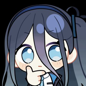 1girl :| animated animated_gif aqua_eyes aqua_necktie aris_(blue_archive) black_jacket blinking blue_archive blue_hair blue_hairband blue_jacket blush_stickers chibi chunye_haruya closed_mouth collared_shirt disembodied_hand dot_nose hair_between_eyes hairband hand_on_own_chin jacket long_bangs long_hair long_hair_between_eyes lowres multicolored_jacket necktie one_side_up open_clothes open_jacket school_uniform second-party_source shirt simple_background solo stroking_own_chin thinking transparent_background upper_body white_jacket white_shirt