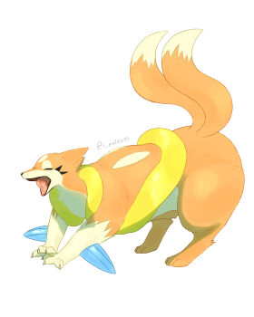 Rule 34 | artist name, brown fur, closed eyes, floatzel, gen 4 pokemon, highres, multiple tails, nintendo, no humans, open mouth, pokemon, pokemon (creature), s malto33, simple background, solo, stretching, tail, two tails, white background, yawning