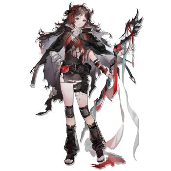 1girl arknights banban_(vvvviiiiiia) black_hair black_theme demon_girl demon_horns full_body holding holding_staff horns looking_at_viewer official_art paprika_(arknights) simple_background solo staff standing tachi-e third-party_source transparent_background