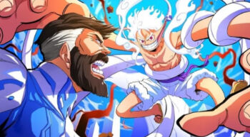 2boys angry beard connected_beard crossover facial_hair fantastic_four fighting gear_fifth marvel marvel_rivals monkey_d._luffy multiple_boys muscular non-web_source one_piece reed_richards short_hair simple_background smile stretching white_hair