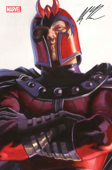 1boy alex_ross blue_eyes bodysuit cape comic_cover company_name cover cover_page crossed_arms gloves helmet magneto male_focus marvel mature_male muscular muscular_male official_art one_eye_in_shadow purple_cape purple_gloves purple_trim realistic red_bodysuit red_helmet signature solo superhero_costume western_comics_(style) white_background x-men