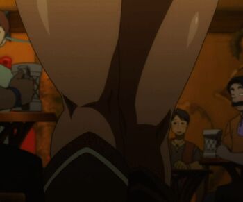 1girl animated animated_gif anime_screenshot ass bar_(place) erza_scarlet fairy_tail fairy_tail:_dragon_cry leotard multiple_boys pantyhose thick_thighs thighs walking
