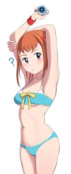 Rule 34 | 1girl, angry, blush, digimon, digivice, looking at viewer, makino ruki, pabsmikan, purple eyes, ribbon