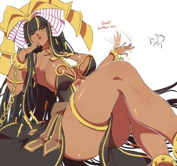 1girl ao_dai black_hair blonde_hair breasts dark-skinned_female dark_skin dress duel_monster exodia_the_forbidden_one genderswap genderswap_(mtf) highres large_breasts long_hair multicolored_hair simple_background solo two-tone_hair white_background yu-gi-oh! zackpyo