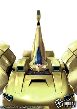 Rule 34 | commentary request, copyright notice, english text, glowing, glowing eye, gundam, gundam card game, kenko (a143016), logo, looking at viewer, mecha, mecha focus, mobile suit, no humans, official art, one-eyed, portrait, promotional art, purple eyes, realistic, robot, science fiction, sunrise (company), the o (mobile suit), titans (gundam), title, vernier thrusters, zeta gundam