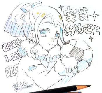 Rule 34 | 1girl, greyscale, inazuma eleven (series), inazuma eleven victory road, japanese text, monochrome, okamine kanna, pencil, simple background, sketch, solo, twitter, twitter username, upper body, white background