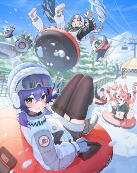 1boy 6+boys absurdres ahoge alternate_costume anby_demara animal_ear_fluff animal_ears animal_feet animal_nose asymmetrical_legwear bangboo_(zenless_zone_zero) banyue_(zenless_zone_zero) barefoot beanie belle_(zenless_zone_zero) black_eyes black_hair blush body_fur boots braid braided_twintails breasts bright_pupils brown_pantyhose brown_thighhighs coat crossed_bangs day dialyn_(zenless_zone_zero) earmuffs ellen_joe eous_(zenless_zone_zero) falling fins fish_tail floating_hair fur-trimmed_boots fur-trimmed_skirt fur_trim furry furry_female garter_straps gloves goggles goggles_on_head green_eyes grey_hair hair_between_eyes hair_ornament hat highres jacket knees_up large_breasts leaning_back long_hair long_sleeves looking_at_another looking_at_viewer metal_skin midair miniskirt motion_blur multicolored_hair multiple_boys musm0412 nervous_sweating nicole_demara non-humanoid_robot outdoors outstretched_arms outstretched_legs overalls pants pantyhose pink_fur pink_hair purple_hair rabbit_ears rabbit_girl rabbit_tail red_eyes red_hair robot scared scarf shark_tail shoes single_garter_strap single_leg_pantyhose single_thighhigh ski_goggles skirt sled sledding smile snow soles split-color_hair standing sweat tail taut_clothes taut_jacket tearing_up thighhighs twin_braids two-tone_hair v v-shaped_eyebrows very_long_hair white_hair white_pupils winter winter_clothes winter_coat zenless_zone_zero zhao_(zenless_zone_zero)