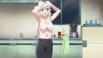 10s 1girl ahoge animated animated_gif blonde_hair blue_eyes bouncing_breasts breasts butt_crack convenient_censoring female_focus fino_bloodstone indoors large_breasts long_hair pointy_ears screencap soap soap_bubbles soap_censor solo standing topless_female yuusha_ni_narenakatta_ore_wa_shibushibu_shuushoku_wo_ketsui_shimashita.