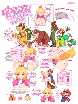 1girl 6+boys ass bent_over blonde_hair blue_eyes boots bowser breasts breasts_out cheating_(relationship) comic crossover crown donkey_kong donkey_kong_(series) double_v elbow_gloves english_text erection functionally_nude ganondorf gen_1_pokemon gloves goomba group_sex hetero highres large_breasts long_hair looking_at_viewer mario mario_(series) metroid metroid_(creature) multiple_boys nintendo nipples penis pikachu piranha_plant pokemon pokemon_(creature) princess_peach public_indecency pussy queue rezodwel scoreboard sex sex_from_behind smirk speech_bubble standing standing_sex stuck super_mario_bros._1 testicles text_focus the_legend_of_zelda the_legend_of_zelda:_tears_of_the_kingdom thigh_boots through_wall v vaginal watching white_gloves yoshi