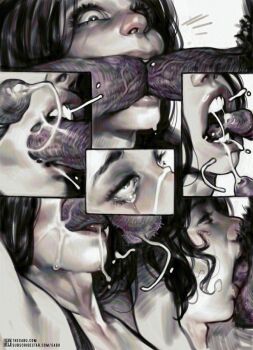 1girl 2boys cum cum_in_mouth cum_on_body facial fellatio group_sex irrumatio lara_croft long_hair male_pubic_hair mmf_threesome multiple_boys oral penis pubic_hair rape sabu_(sabudenego) tears teeth threesome tomb_raider uncensored watermark web_address