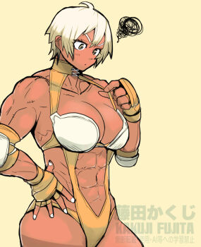 1girl abs breasts dark-skinned_female dark_skin fujita_kakuji medium_breasts short_hair tagme wrestling wrestling_outfit