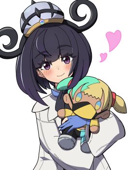 absurdres canari_plush_(pokemon) gwynn_(pokemon) highres jiji_tsubua pokemon pokemon_legends:_z-a purple_eyes purple_hair simple_background white_background