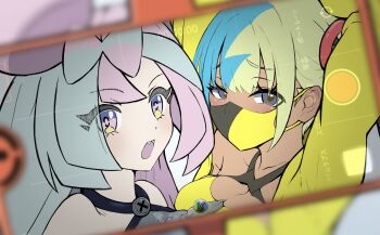 2girls canari_(pokemon) catmito1412 dark-skinned_female dark_skin highres iono_(pokemon) multicolored_hair multiple_girls nintendo pink_hair pokemon pokemon_legends:_arceus pokemon_sv two-tone_hair