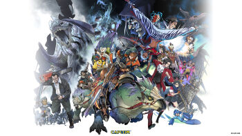 Rule 34 | 3girls, 6+boys, 6+girls, ace attorney, ace attorney investigations, animal, armor, ascot, black hair, blue eyes, capcom, chainsaw, character request, copyright request, dark-skinned female, dark skin, dead rising, dinosaur, dragon, elena (street fighter), everyone, facial hair, felyne, fireball, formal clothes, frank west, fuse ryuuta, gloves, gun, handstand, highres, holding, holding weapon, horns, ichimonji batsu, jacket, justice gakuen, kay faraday, knight, long hair, m. bison, makaimura, mega man (character), mega man (series), miles edgeworth, monster, monster hunter (series), multiple boys, multiple girls, one arm handstand, open mouth, pants, riding, riding animal, riding dragon, roaring, running, short hair, sir arthur (makaimura), sliding, smile, spread legs, street fighter, street fighter 6, suit, sword, teeth, wakaba hinata, weapon, white hair, zombie