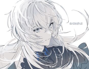 1boy absurdres bishounen black_shirt closed_mouth commentary crossed_bangs expressionless hair_between_eyes highres hoshirube_sho jewelry koujisako long_hair looking_at_viewer male_focus monochrome necklace nijisanji portrait shirt simple_background sketch solo symbol-only_commentary upper_body virtual_youtuber white_background