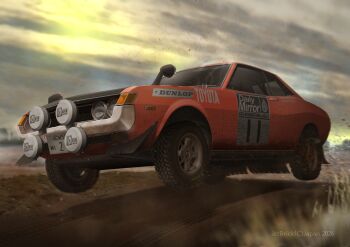 artist_name car commentary_request highres jettoburikku motor_vehicle original outdoors race_vehicle racecar rally_car red_car toyota toyota_celica vehicle_focus watermark