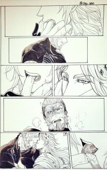 ! !! 2boys about_to_kiss ancient_greek_clothes apollo_(shuumatsu_no_valkyrie) beard bite_mark bite_mark_on_hand bite_mark_on_neck bite_marks biting blush comic covered_pectorals diamond_(shape) diamond_hair_ornament facial_hair facial_scar finger_in_another&#039;s_mouth gem gloves greco-roman_clothes hair_bun half-closed_eyes hand_on_another&#039;s_chest heart heavy_breathing hickey hickey_marks hickeys hickeys_on_neck laurel_crown laurel_wreath leonidas_(shuumatsu_no_valkyrie) licking licking_another&#039;s_hand licking_hand long_hair looking_at_another male_focus monochrome multicolored_hair multiple_boys multiple_views muscular muscular_male partially_fingerless_gloves pectorals pulling_another&#039;s_clothes pulling_shirt scar scar_across_eye scar_on_arm scar_on_cheek scar_on_face scar_on_forehead scar_on_nose shirt short_hair shuumatsu_no_valkyrie spoken_heart sucking_finger sweatdrop teeth toga toned toned_male tongue tongue_out turtleneck turtleneck_shirt two-tone_hair upper_teeth_only very_long_hair yaoi