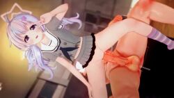 1boy 1girl 3d age_difference ahegao animated blue_archive blue_hair clothed_female_nude_male couch cum cum_in_pussy faceless faceless_male hetero koikatsu_(medium) loli looking_at_viewer multicolored_hair no_panties nude penis purple_hair reisa_(blue_archive) reverse_cowgirl_position sailor_collar sailor_shirt school_uniform sex sex_from_behind shirt skirt socks solo_focus straddling striped_clothes striped_socks tagme testicles twintails v vaginal video wataamage