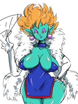 1girl breasts closed_mouth covered_erect_nipples dragon_ball female_focus hebihime_(dragon_ball) large_breasts looking_at_viewer rickert_kai short_hair smile