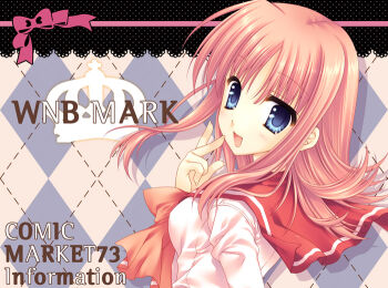 Rule 34 | 00s, 1girl, :d, argyle background, argyle clothes, bow, bowtie, female focus, finger to mouth, from behind, kouno harumi (to heart), long sleeves, looking back, milfa (to heart), open mouth, red bow, red bowtie, sailor collar, school uniform, serafuku, shirt, smile, solo, to heart (series), to heart 2, white shirt, wnb mark