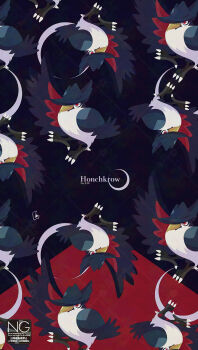 animal_focus beak bird character_name commentary crescent_moon gen_4_pokemon hat highres honchkrow meme_(sleepsheep) moon nintendo no_humans pokemon pokemon_(creature) pokemon_focus red_eyes symbol-only_commentary talons wings