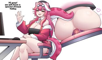 1girl anal anal_object_insertion animal_ears ass black_hat breasts cleavage collar crossed_legs detached_collar dildo english_text eyelashes eyeshadow feet_out_of_frame female_focus from_behind half-closed_eyes hand_up hat hololive hololive_english huge_breasts jacket konan_exe long_sleeves lower_body makeup monitor multicolored_jacket multiple_views nail_polish no_panties object_insertion open_mouth panther_ears panther_girl panther_tail pink_eyeshadow pink_jacket pink_nails raora_panthera sex_toy shirt simple_background single_bare_shoulder sitting smile strapless strapless_shirt tail teeth two-tone_jacket upper_teeth_only virtual_youtuber white_background white_collar white_jacket yellow_eyes