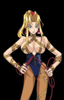 1990s_(style) blonde_hair breasts cleavage huge_breasts kotobuki_tsukasa lowres retro_artstyle sofia tamsoft toushinden underboob whip