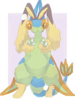 :< ? alternate_color animal_ears animal_focus bad_id bad_pixiv_id black_eyes blush border brown_hairband butter_(oshi8kyoumoh) claw_pose claws closed_mouth cosplay fake_animal_ears fang flygon full_body gen_3_pokemon gen_4_pokemon hairband hands_up long_animal_ears looking_at_viewer lopunny lopunny_(cosplay) nintendo no_humans outside_border pokemon pokemon_(creature) purple_background rabbit_ears shiny_pokemon simple_background sketch skin_fang solo speech_bubble spoken_question_mark standing white_border