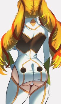 1girl artist_request blonde_hair code_geass from_behind hair_ribbon highres long_hair monica_kruszewski panties pilot_suit red_ribbon ribbon solo twintails underwear