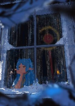 1girl absurdres capelet double-parted_bangs frieren green_eyes grey_capelet head_rest highres koukouya long_hair looking_to_the_side snow solo sousou_no_frieren thick_eyebrows twintails white_hair