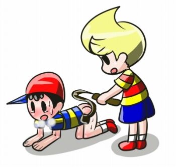all_fours ass bare_legs black_hair blonde_hair child crying hat legs lucas_(mother_3) male_focus masochism mother_(series) mother_2 mother_3 ness_(mother_2) nintendo role_playing roleplay sex shirt shoes shota socks spanked spanking super_smash_bros. sweat sweatdrop tears torture whip