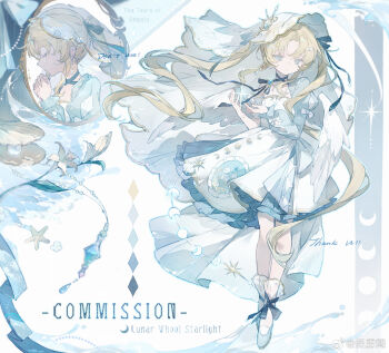 1girl blonde_hair blue_eyes bubble dress feathered_wings folding_screen frills highres koiliblikas lolita_fashion moon_phases original puffy_sleeves twintails veil wings