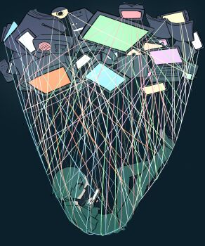 1boy absurdres avogado6 backlighting black_background book cd cellphone commentary computer computer_tower controller file full_body gakuran highres holding holding_phone laptop looking_at_phone male_focus monitor net open_book original phone profile radio remote_control school_uniform simple_background smartphone solo string