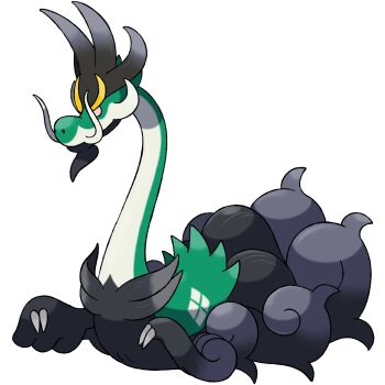 aqua_skin black_fur claws colored_skin darknwindie dragon drampa facial_hair gen_7_pokemon goatee highres long_mustache long_neck mega_drampa mega_pokemon mustache nintendo no_humans nostrils official_style pink_eyes pokemon pokemon_(creature) pokemon_focus v-shaped_eyebrows