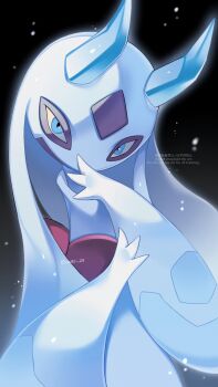 Rule 34 | blue eyes, blue sclera, closed mouth, colored sclera, froslass, gen 4 pokemon, highres, horns, ice, ice horns, iwasi 29, looking at viewer, mega froslass, mega pokemon, nintendo, no humans, pokemon, pokemon (creature), pokemon focus, solo, yellow sclera