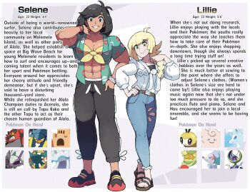 abs aged_up alternate_muscle_size black_hair blonde_hair height highres juno_son lillie_(pokemon) muscular muscular_female nintendo pokemon pokemon_sm reference_sheet selene_(pokemon) size_difference tall_female