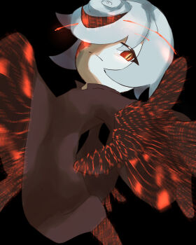 1girl artificial_intelligence black_background dress eyelashes glowing hair_over_one_eye highres kayama_yosi_(yosiyosi) looking_at_viewer multicolored_hair pov reaching reaching_towards_viewer red_eyes sage_(sonic) short_hair slit_pupils sonic_(series) sonic_frontiers streaked_hair white_hair