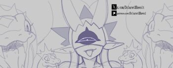 crown dclaret digimon digimon_(creature) looking_at_viewer mask medusamon pointy_ears snake snake_hair tongue tongue_out