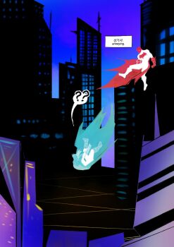 aged_up bat_signal batman batman_(series) batman_symbol belt black_bodysuit black_hair black_jindo blue_bodysuit blue_eyes bodysuit commentary_request cowl dc_comics dick_grayson escrima_sticks gloves grey_bodysuit highres jason_todd korean_commentary male_focus mask multicolored_bodysuit multiple_boys muscular muscular_male red_hood_(dc) red_mask short_hair simple_background superhero_costume taut_bodysuit two-tone_bodysuit utility_belt